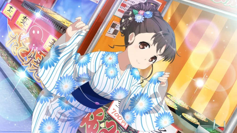 Rin Shiretoko, High School Fleet, blue floral yukata, SD Desktop Wallpaper
