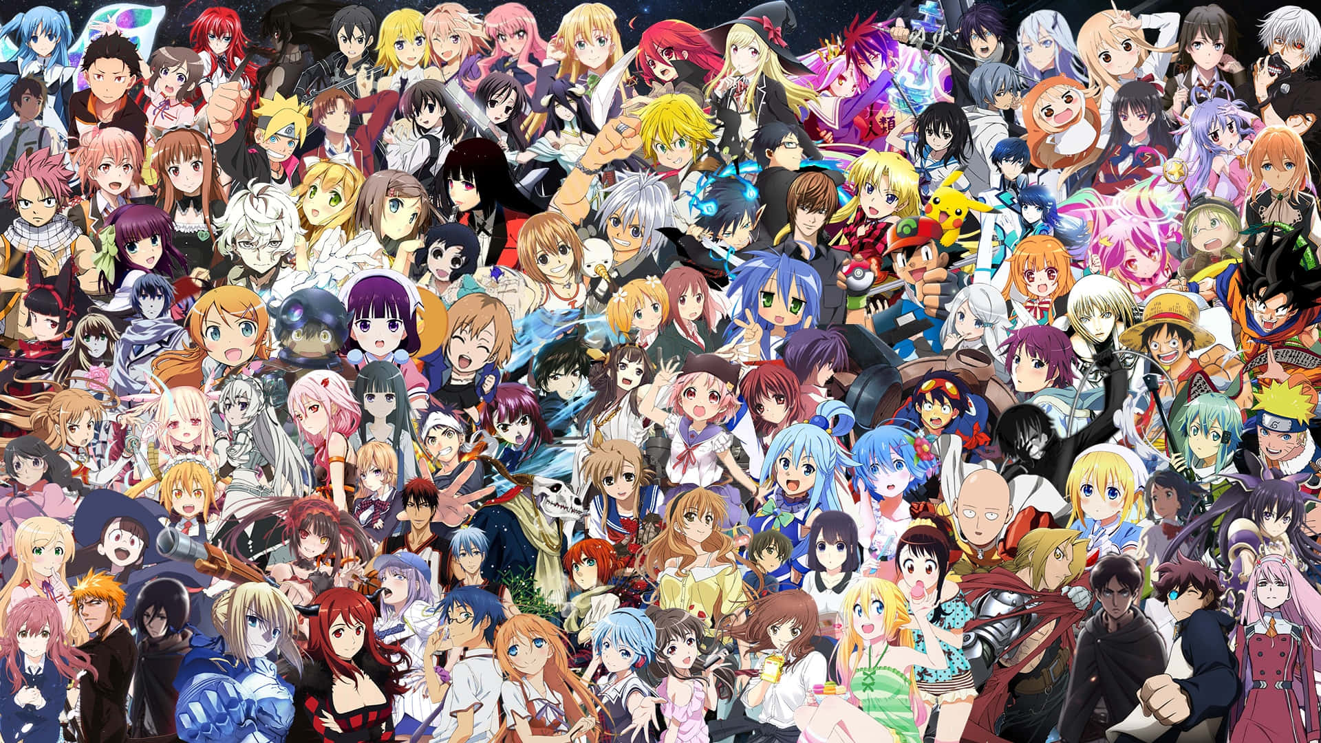 High School Fleet, anime characters, dark cosmic background, Full HD Desktop Wallpaper