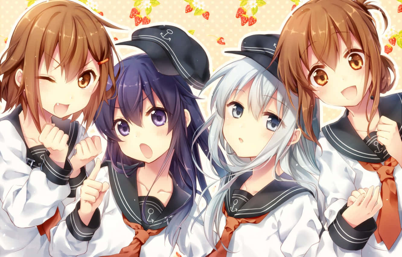 High School Fleet, sailor uniforms, floral background, HD Desktop Wallpaper