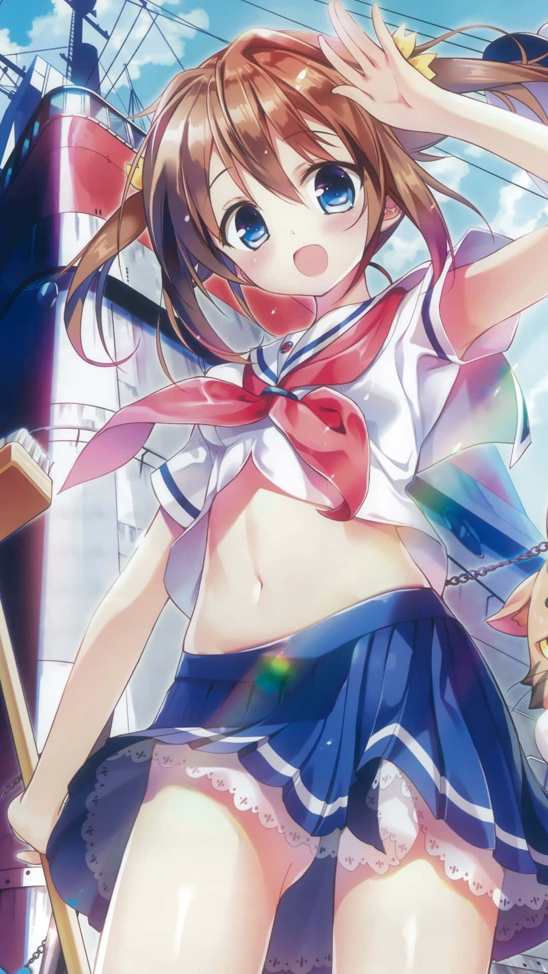 High School Fleet, sailor uniform, sunny sky, Full HD Phone Wallpaper