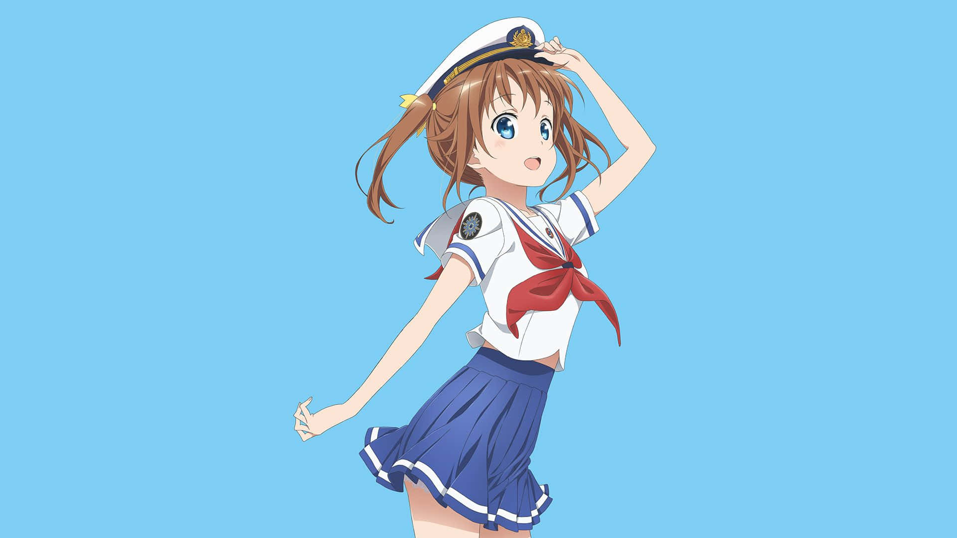 High School Fleet, sailor uniform, cheerful anime girl, Full HD Desktop Wallpaper