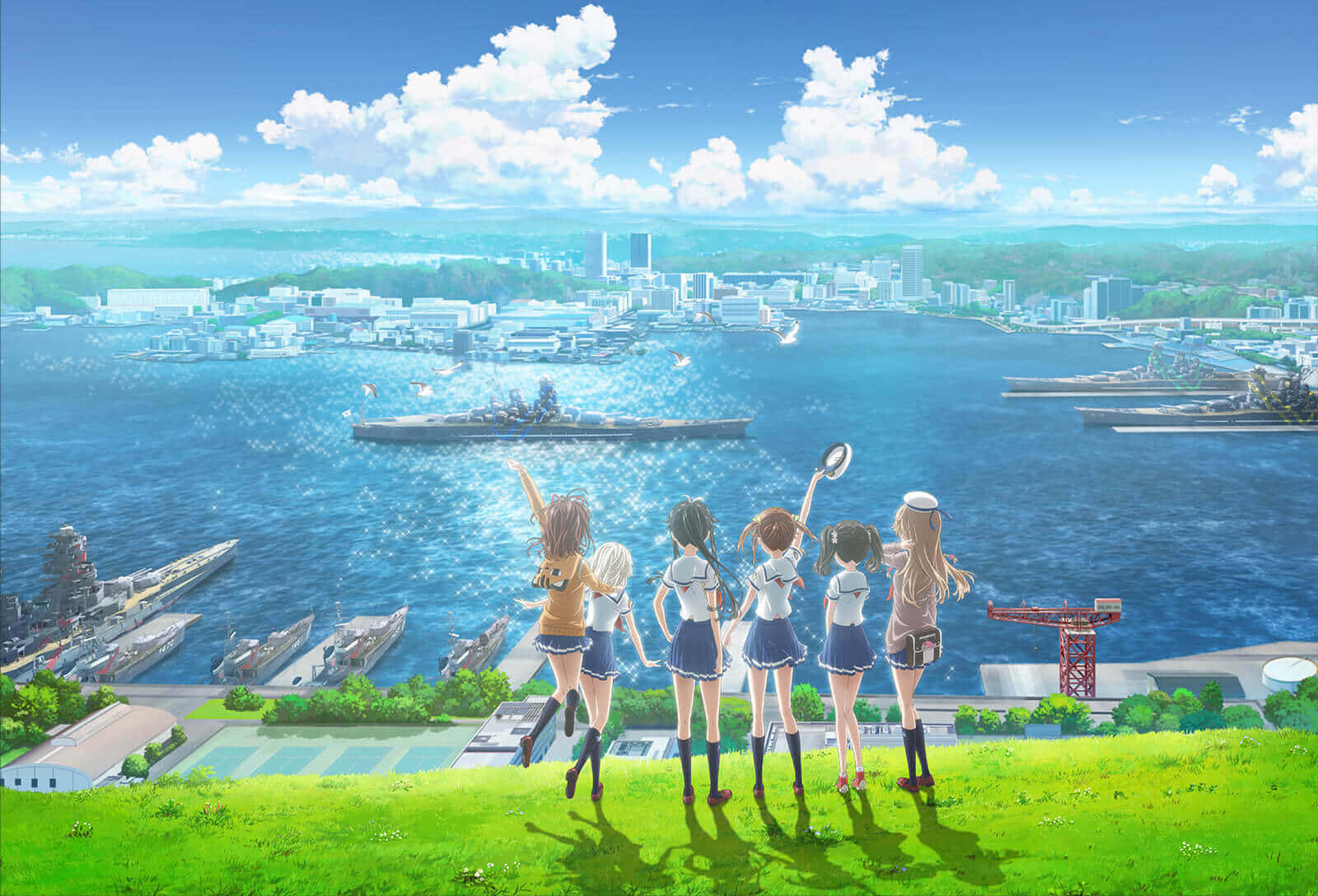 High School Fleet, school uniforms, grassy hill, HD Desktop Wallpaper