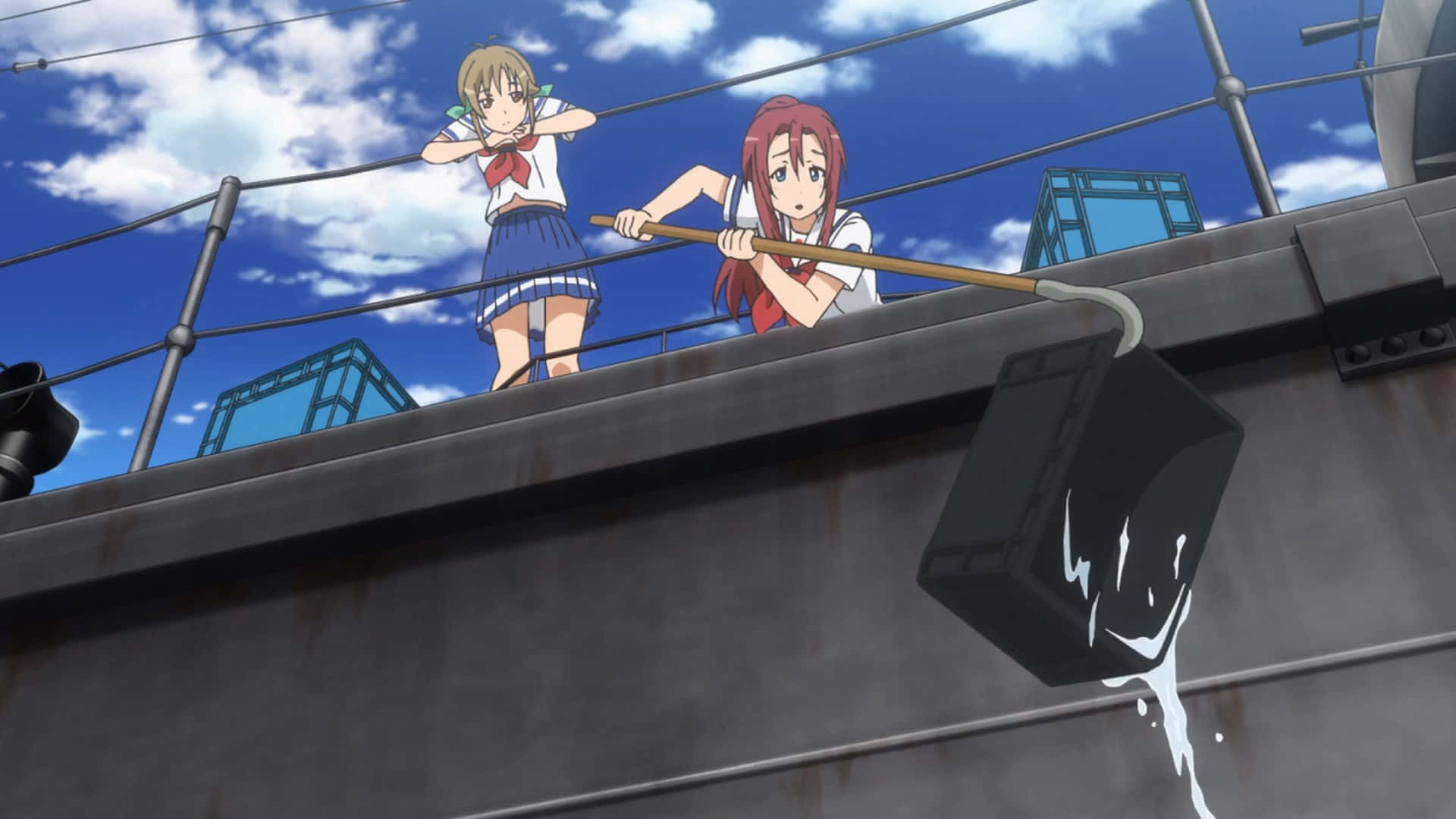 High School Fleet, rooftop, school uniforms, Full HD Desktop Wallpaper