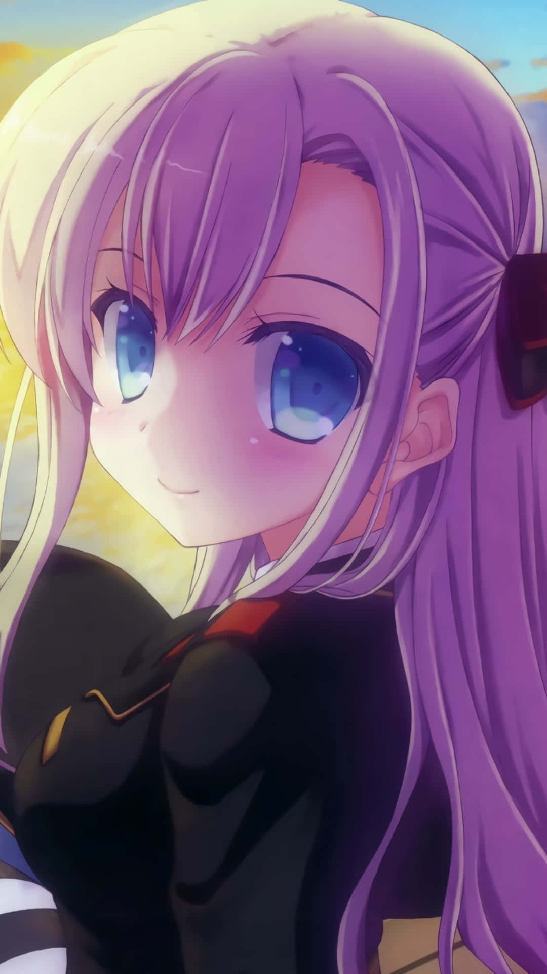 High School Fleet, purple hair, blue eyes, Full HD Phone Wallpaper