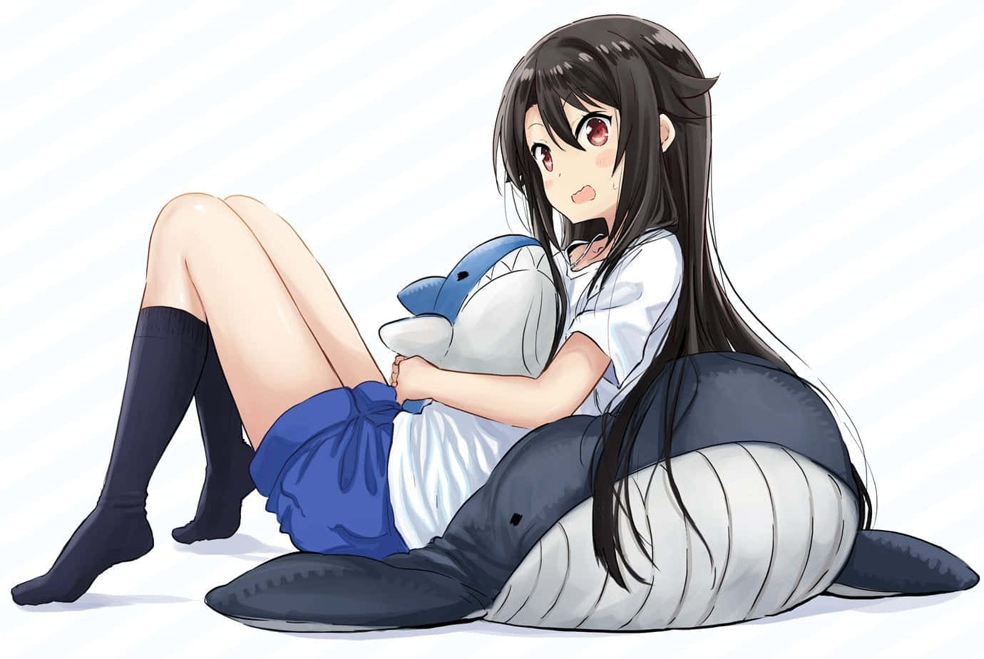 High School Fleet, shark plushie, long black hair, HD Desktop Wallpaper