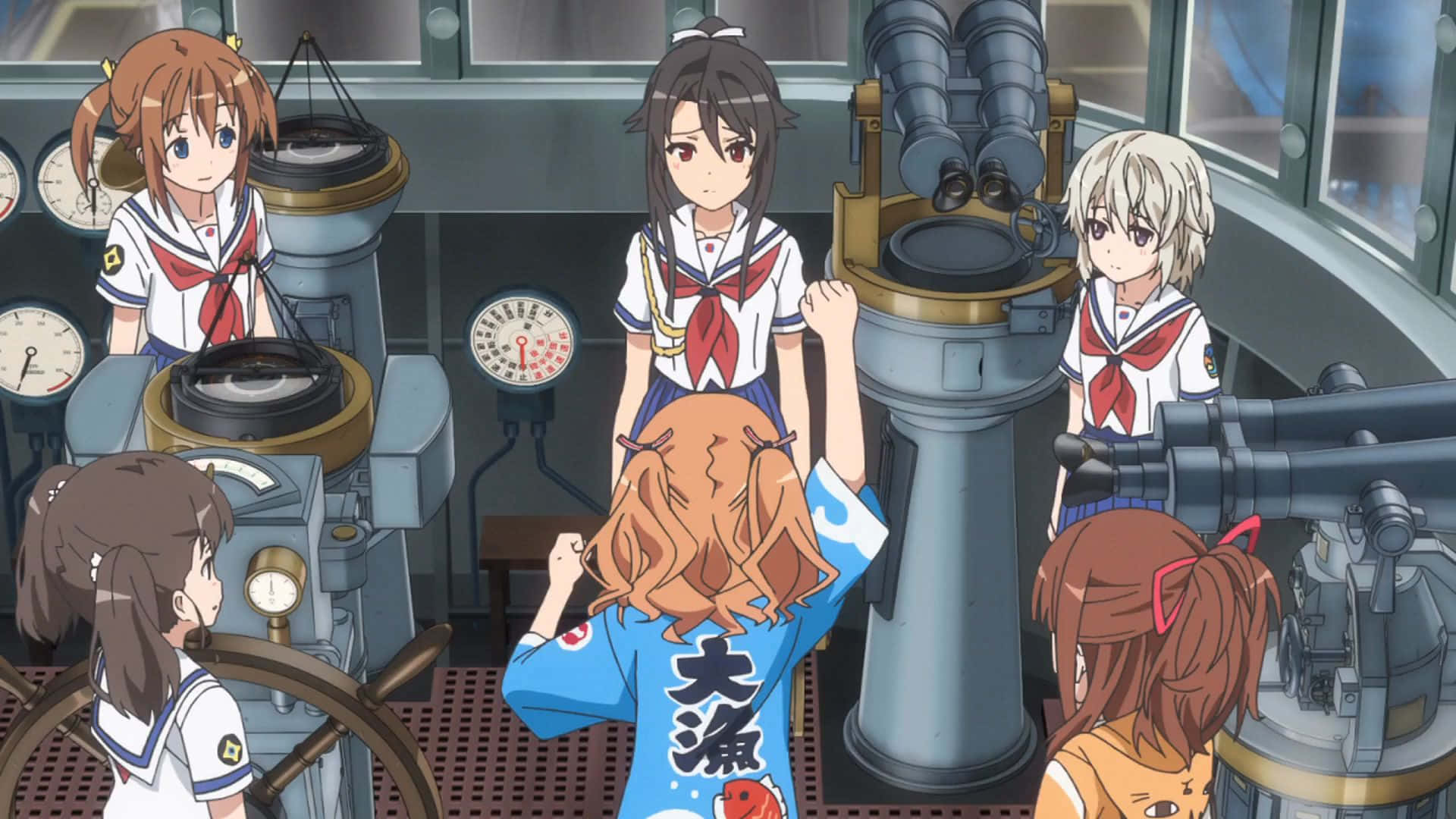 High School Fleet, sailor uniforms, ship's bridge, Full HD Desktop Wallpaper