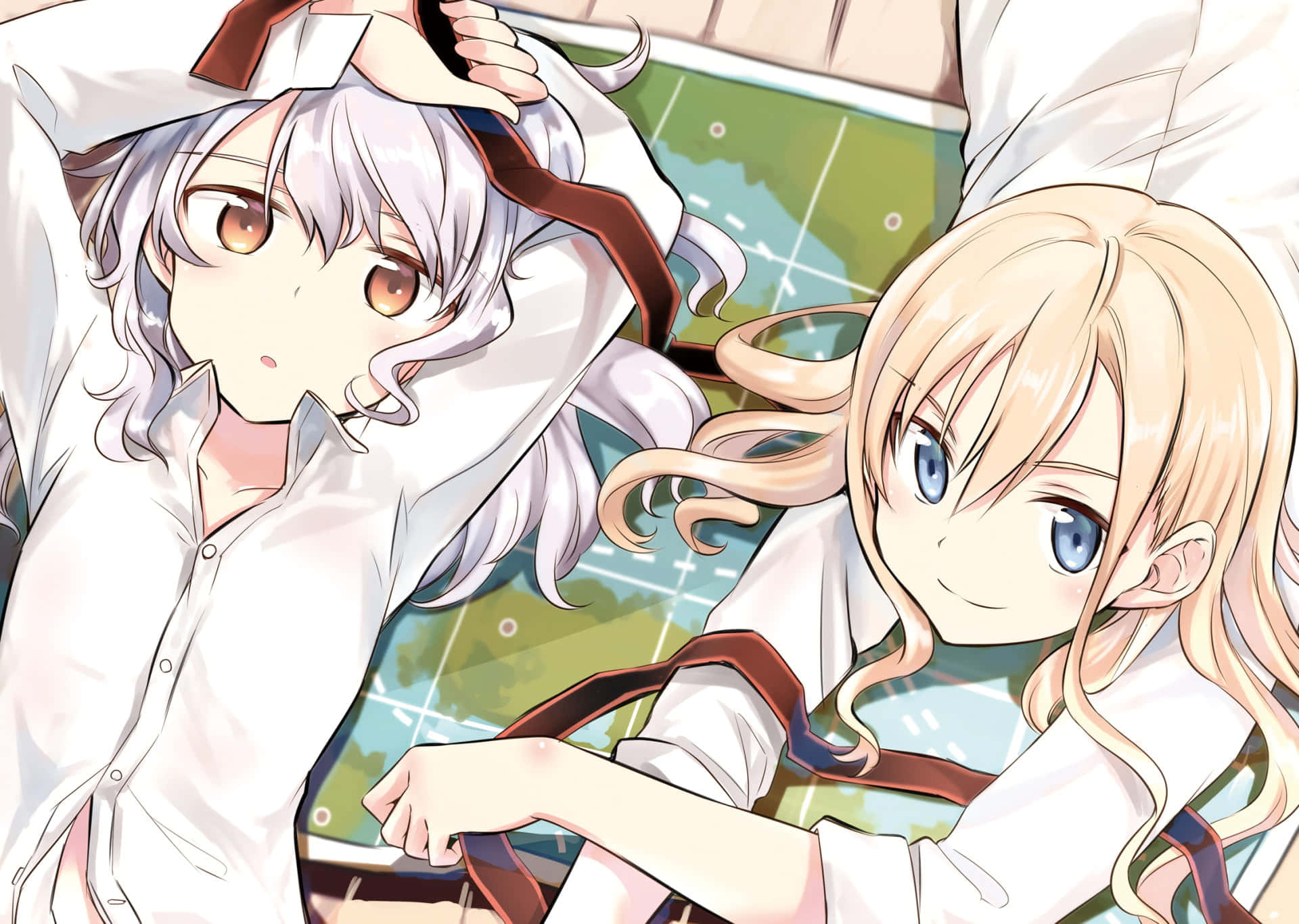 High School Fleet, white shirts, green patterned blanket, Full HD Desktop Wallpaper