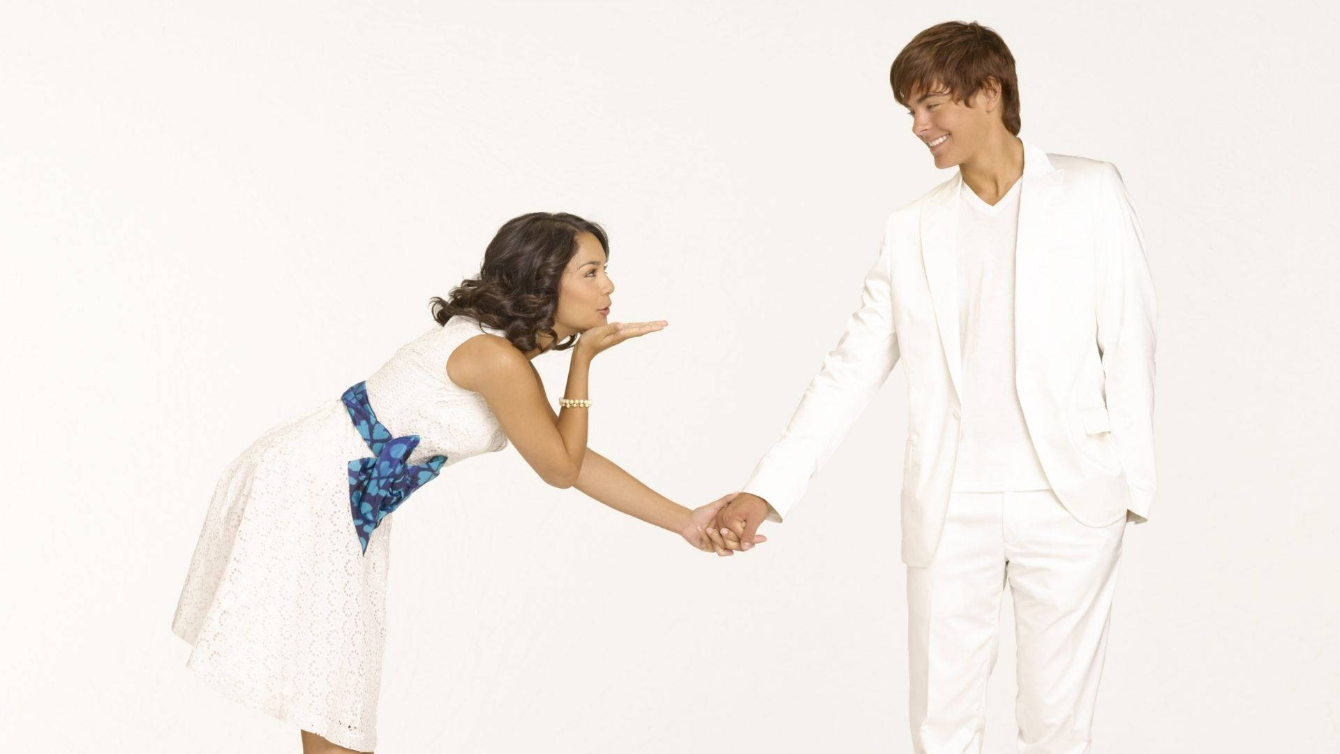 High School Musical, couple, white outfits, Full HD Desktop Wallpaper