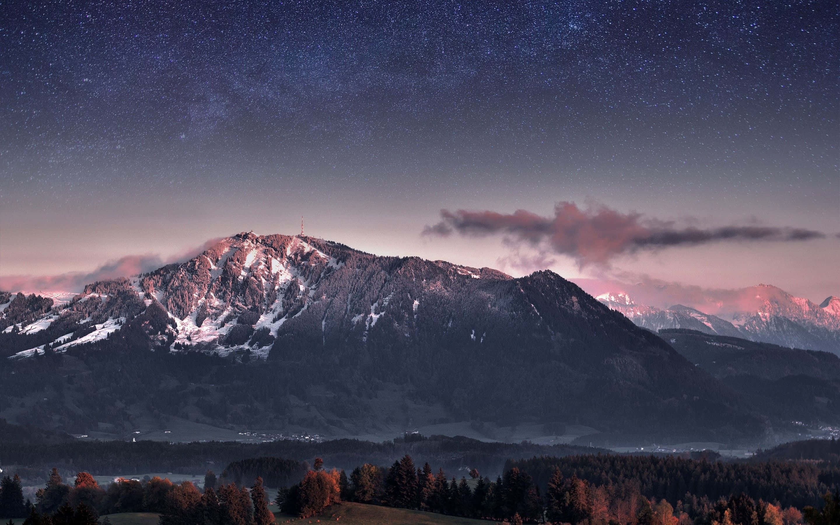 High Sierra, snowcapped mountains, starry twilight sky, 2K Desktop Wallpaper