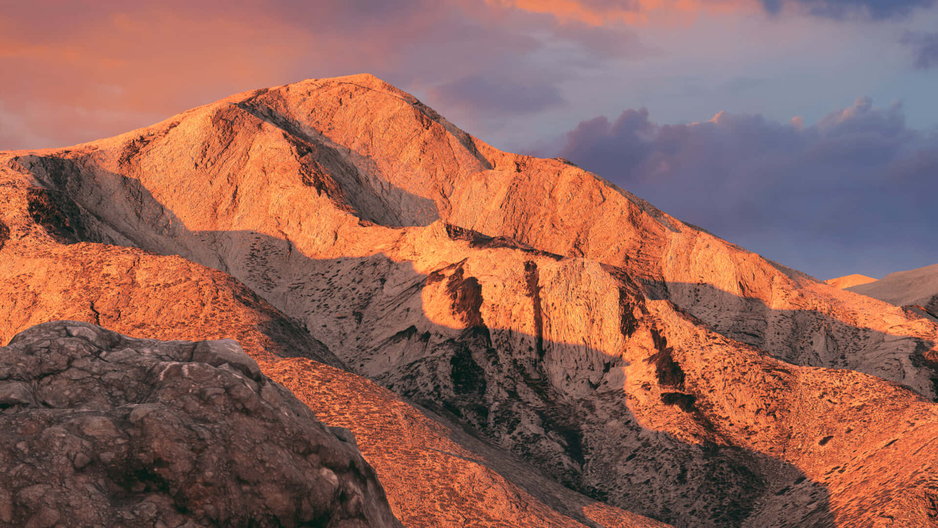 High Sierra, snowy mountain peaks, warm golden light, Full HD Desktop Wallpaper