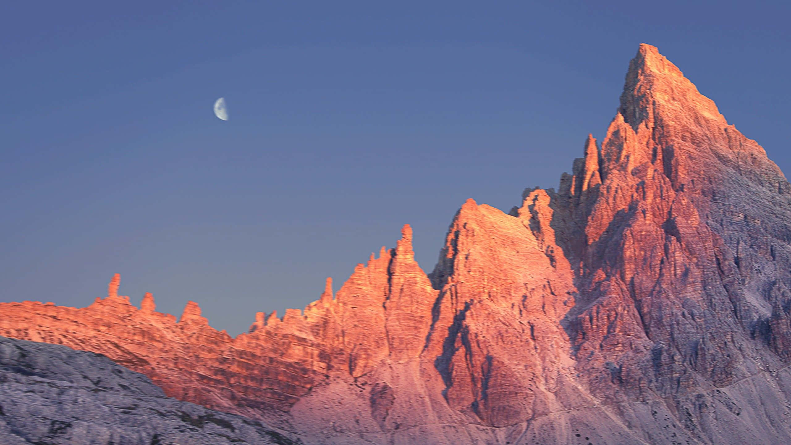 High Sierra, crescent moon, warm pink and orange light, 2K Desktop Wallpaper
