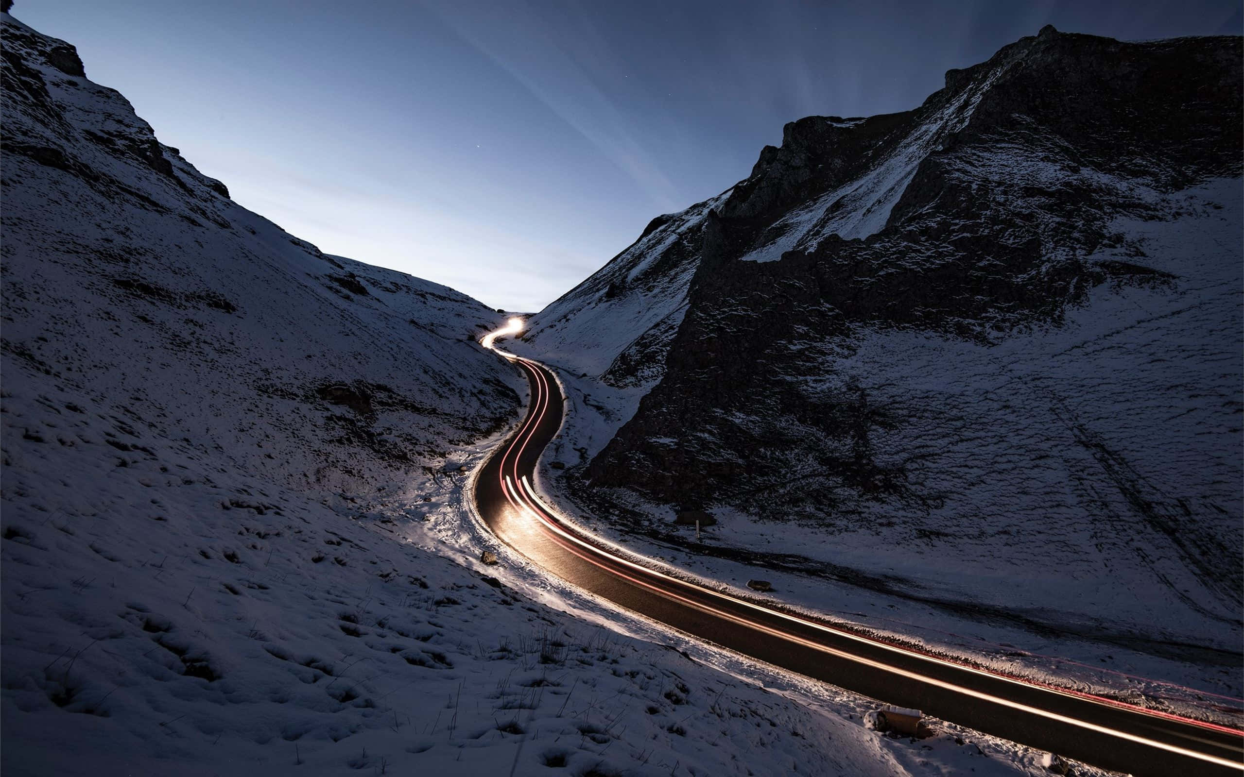 High Sierra, winding mountain road, dusk, 2K Desktop Wallpaper