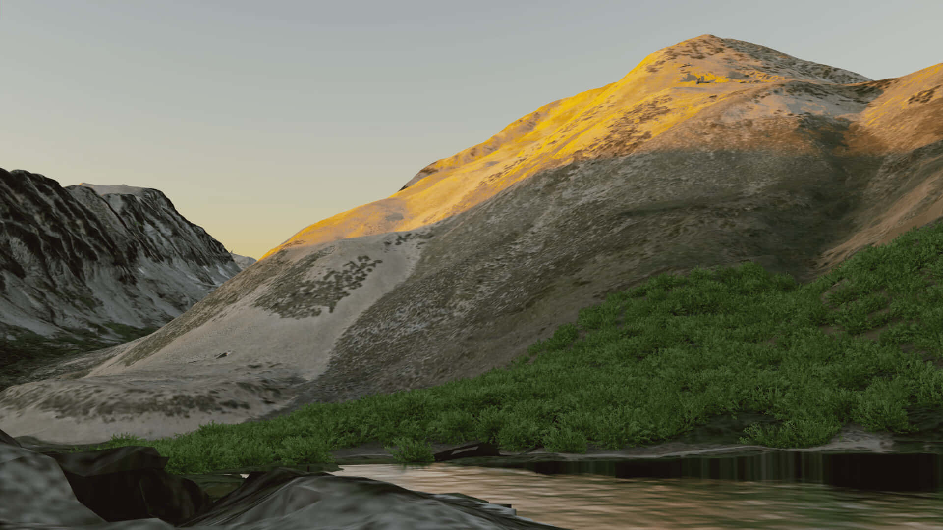 High Sierra, golden hues, rugged mountain slope, Full HD Desktop Wallpaper