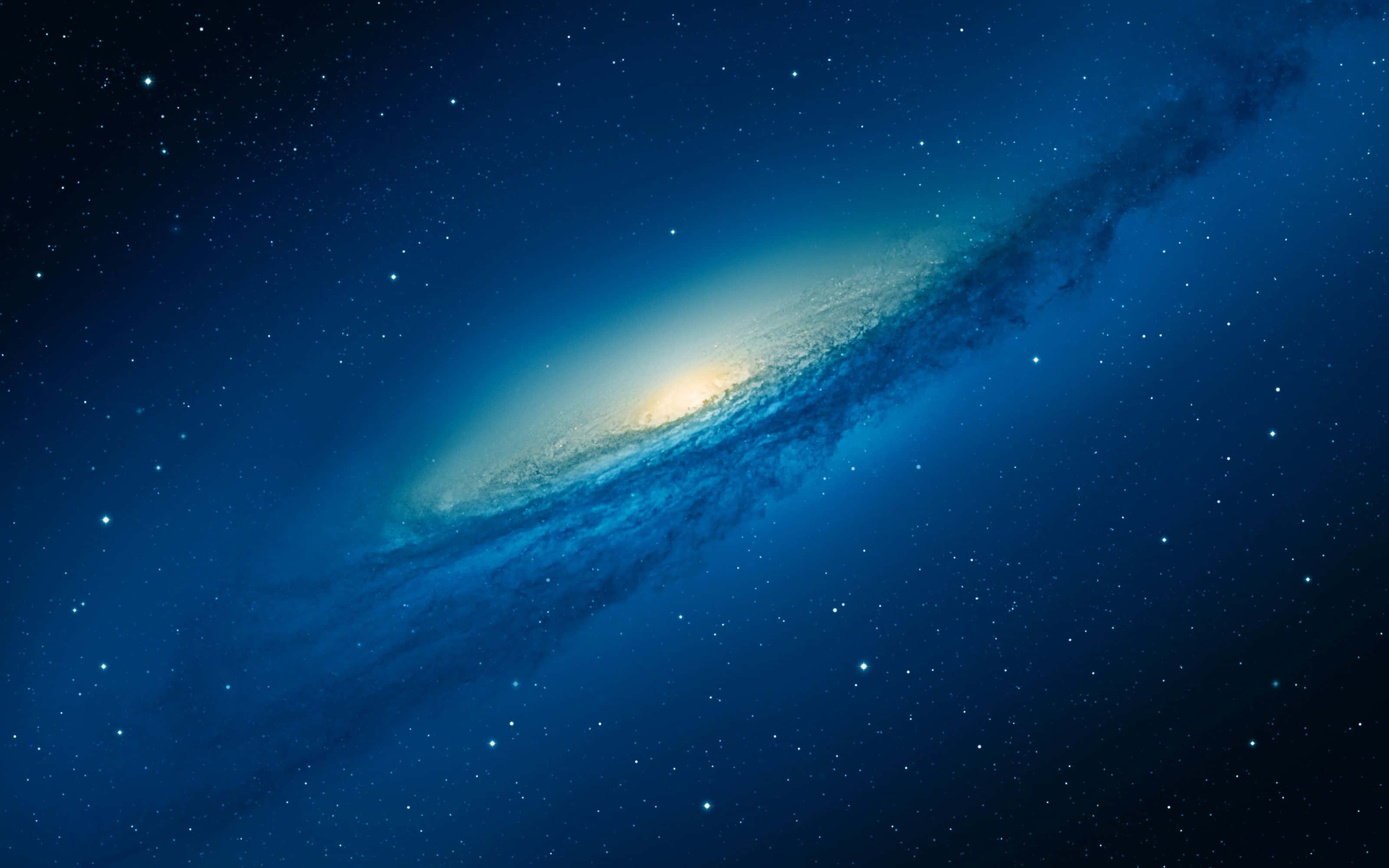High Sierra, spiral galaxy, bright yellow core, 2K Desktop Wallpaper