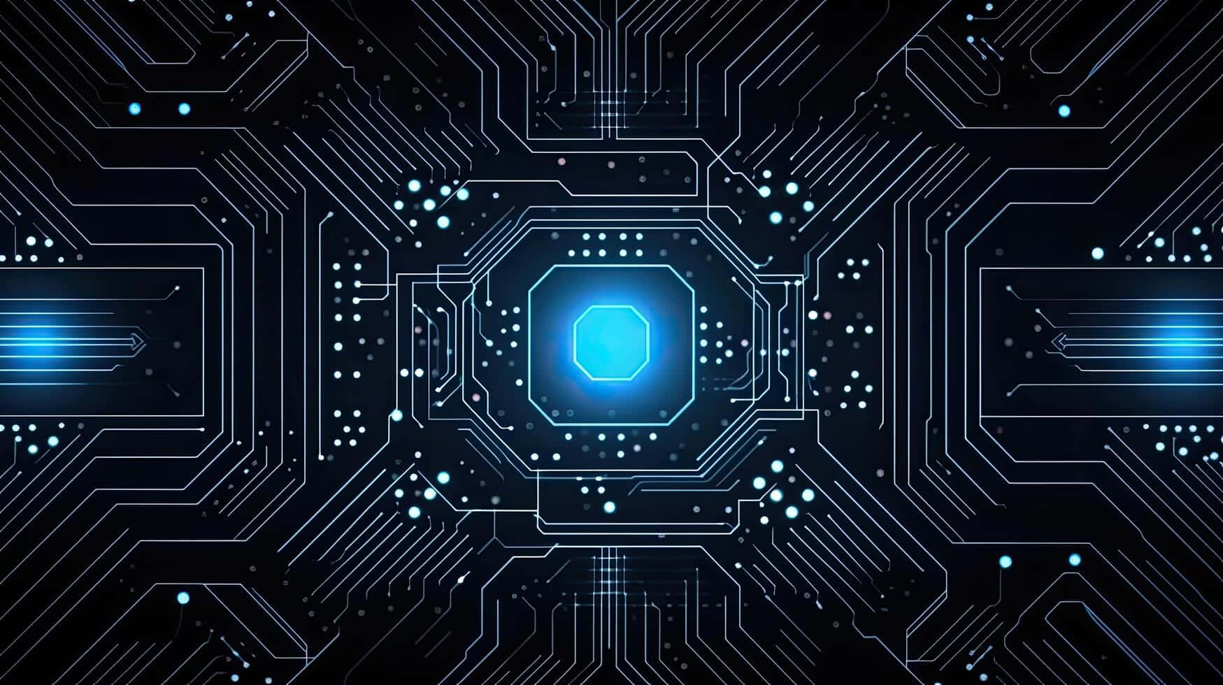 futuristic circuit board, glowing blue lines, dots, HD Desktop Wallpaper