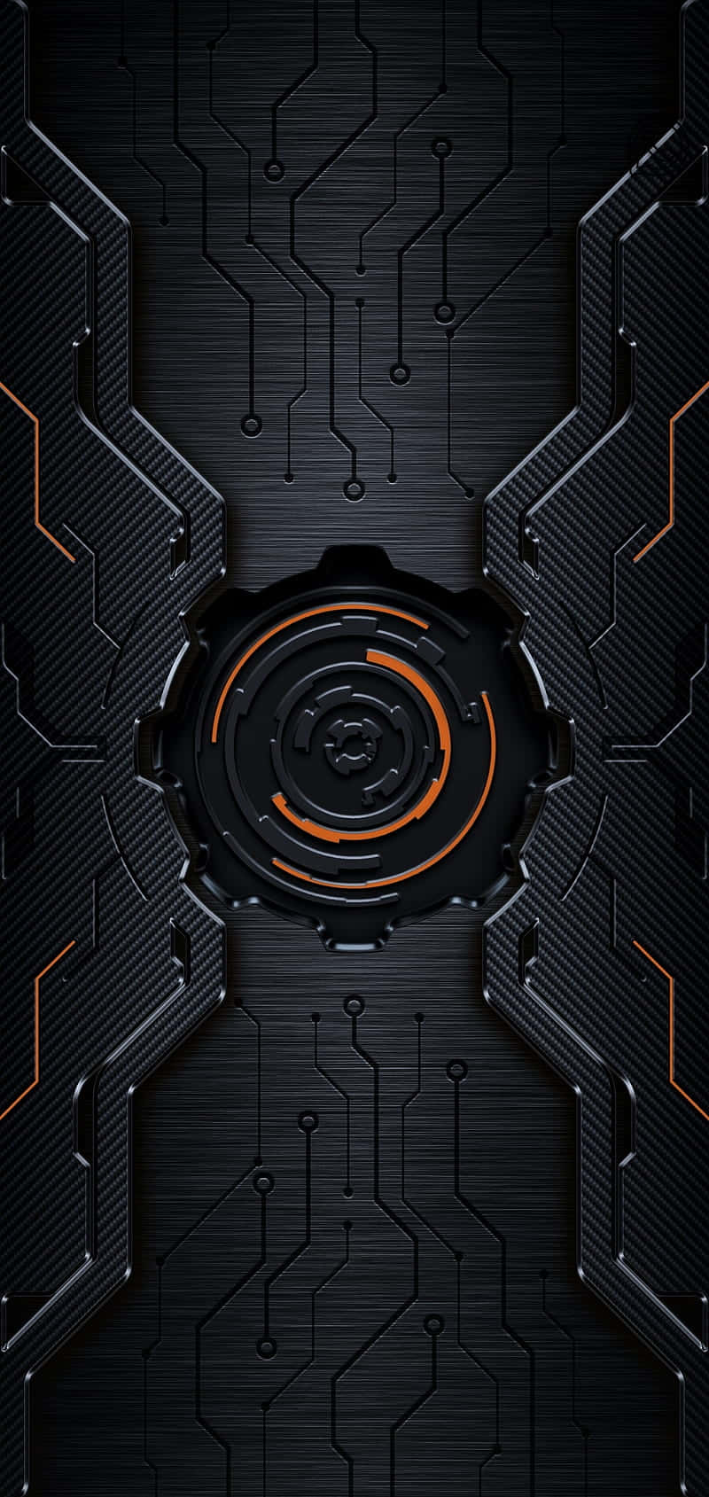 futuristic black orange cybercore design, sleek black futuristic circuit board, glowing orange lines, HD Phone Wallpaper