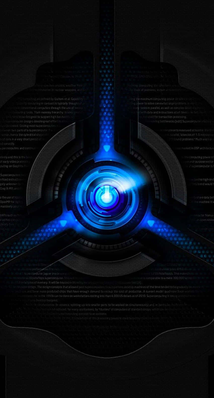 futuristic blue power core, glowing blue circular interface, radial light beams, HD Phone Wallpaper