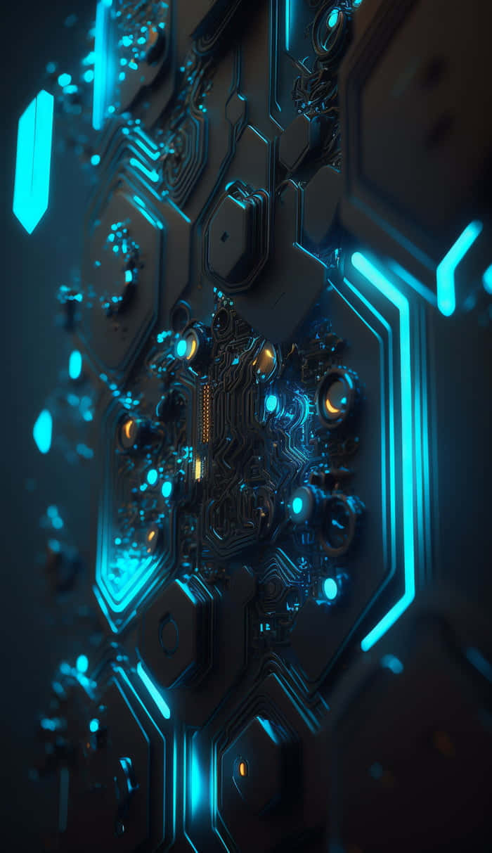 futuristic circuit board, vibrant blue, orange lights, SD Phone Wallpaper