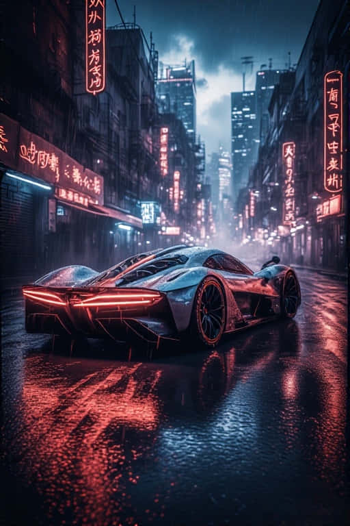 cyberpunk, neon-lit, rain-slicked, SD Phone Wallpaper