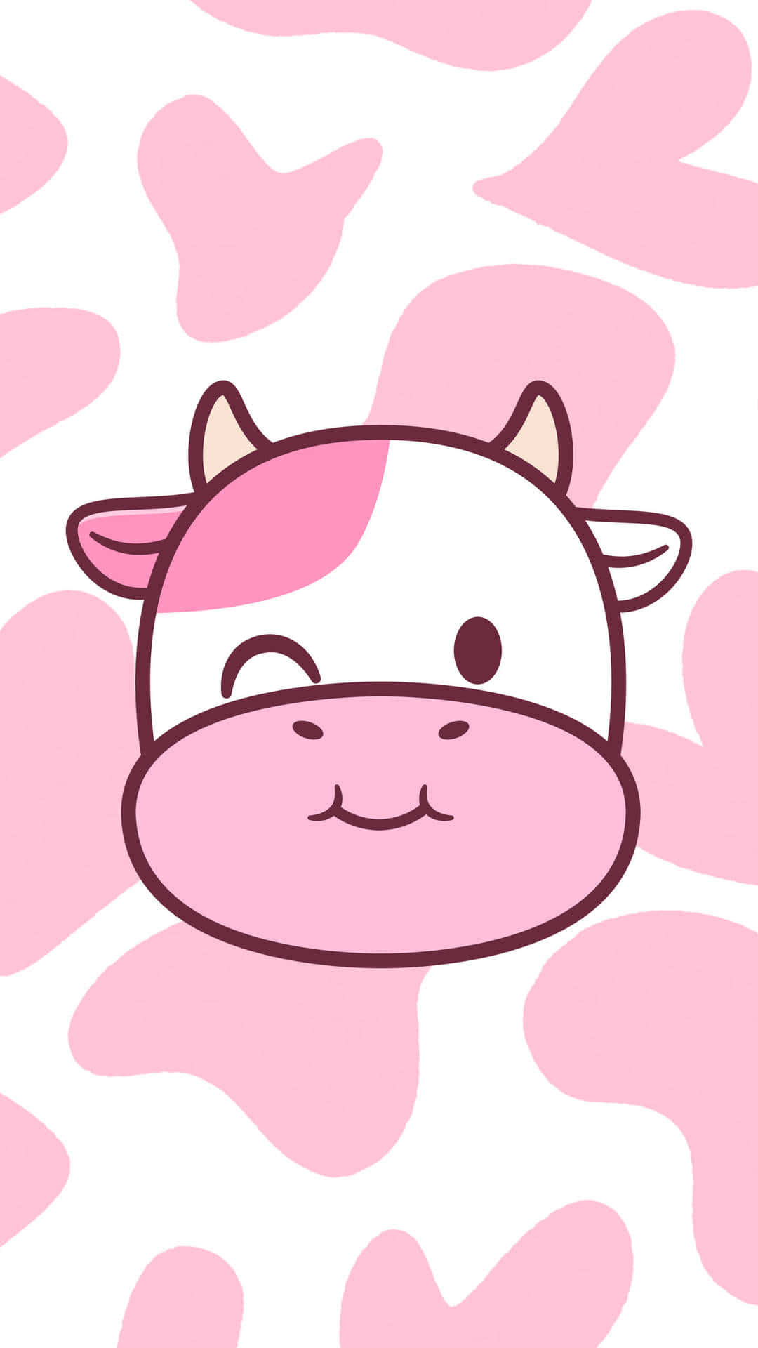 Aesthetic Cow, pink and white cartoon cow, smiling face, Full HD Phone Wallpaper