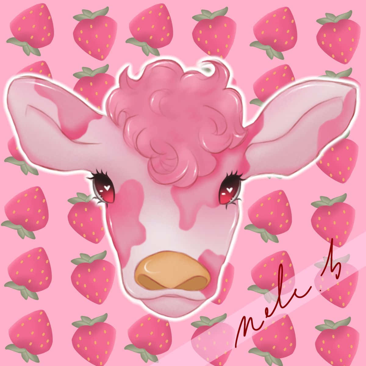 aesthetic cow, pink cow, curly hair, SD Desktop Wallpaper
