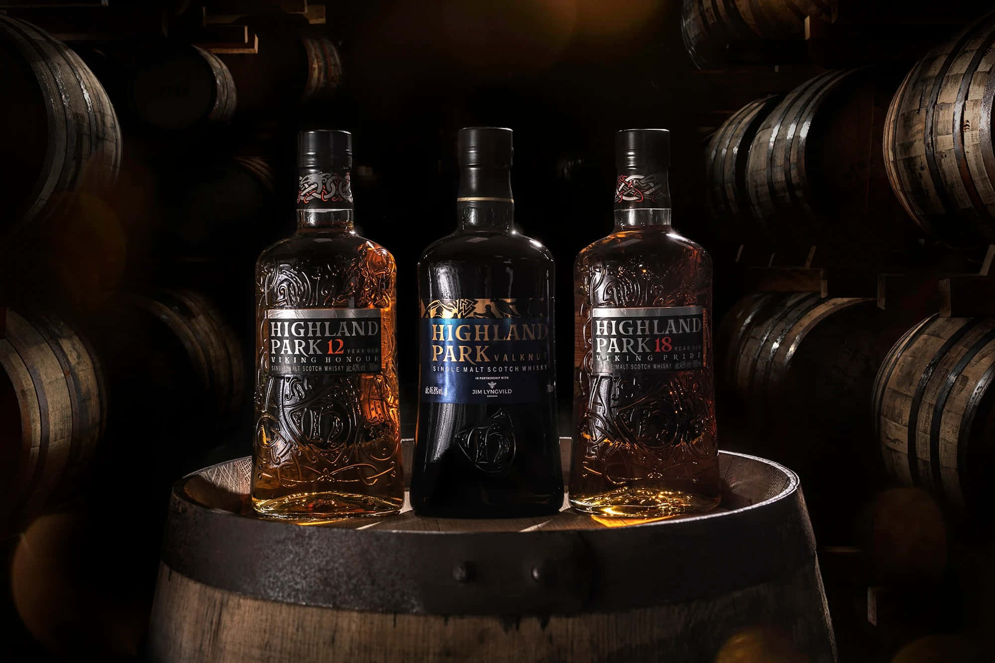 Highland Park, whisky bottles, wooden barrel, Full HD Desktop Wallpaper