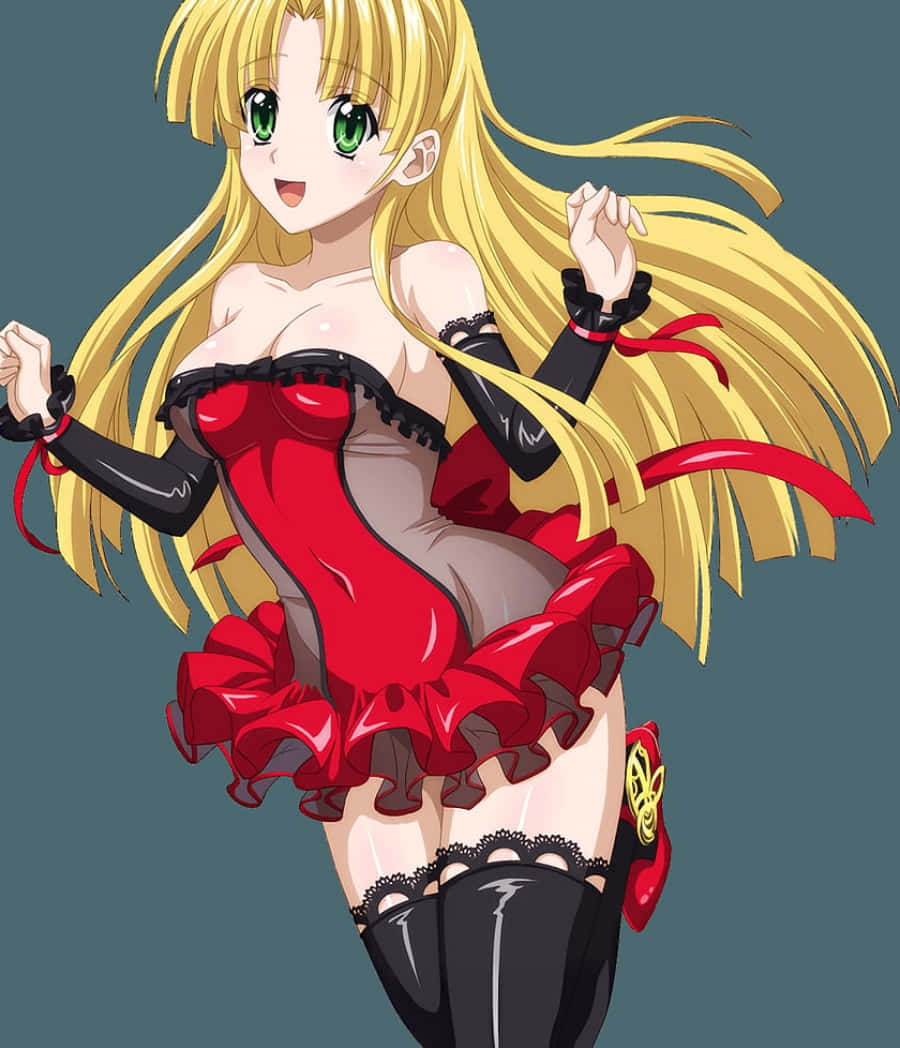 Highschool DxD, Asia Argento, red frilly outfit, SD Phone Wallpaper