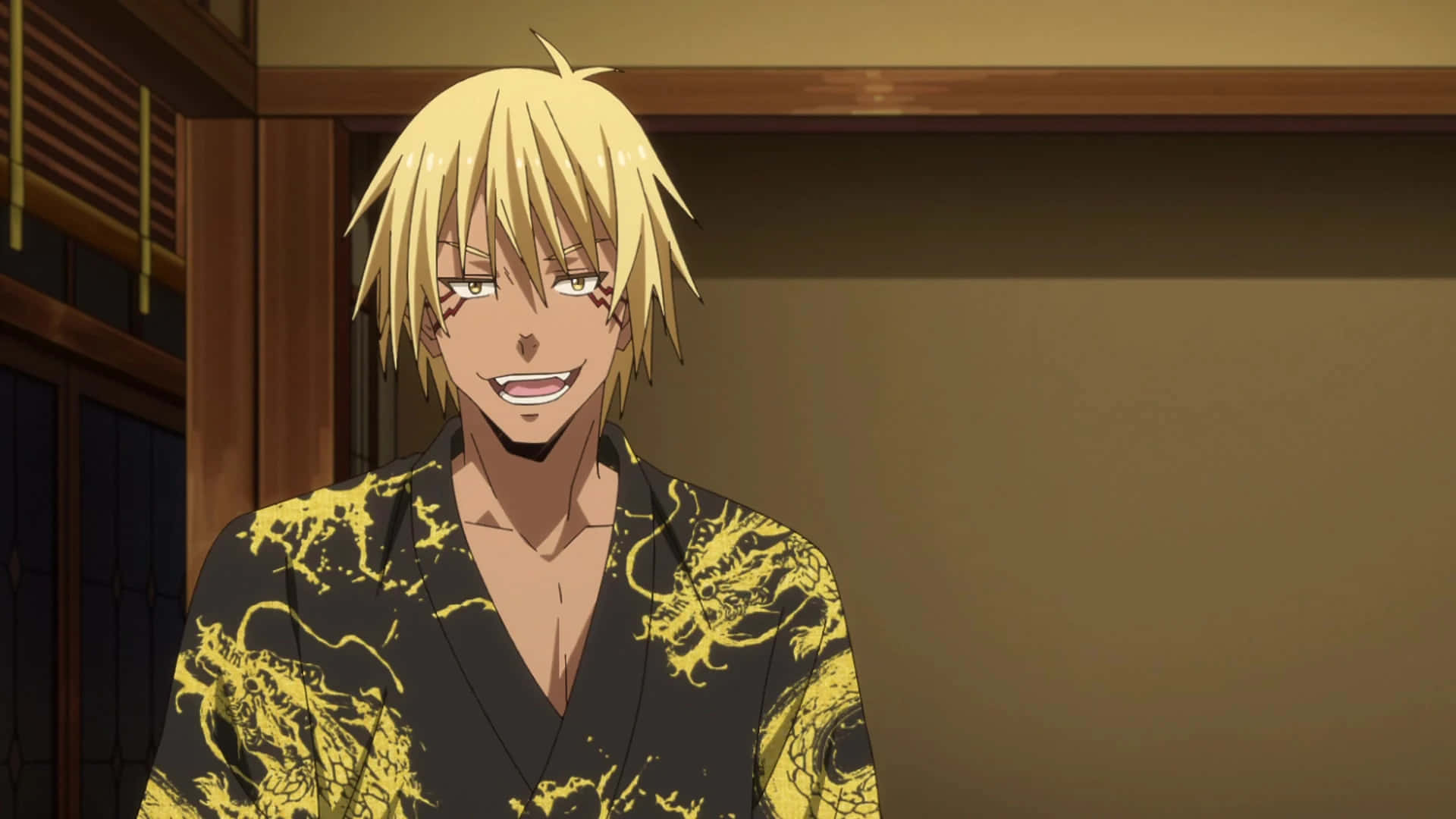 Highschool DxD Azazel, spiky blonde hair, dragon-patterned yellow robe, Full HD Desktop Wallpaper
