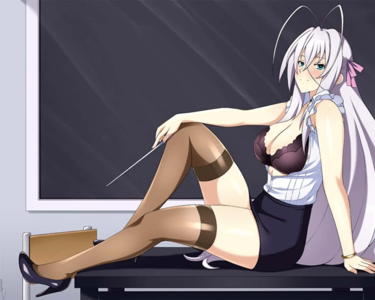 Rossweisse, anime character, classroom setting, SD Desktop Wallpaper