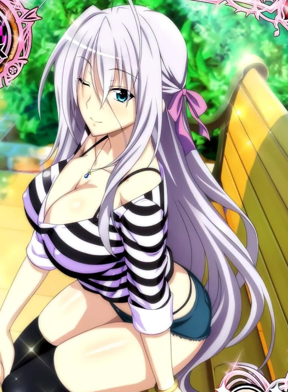 Highschool DxD Rossweisse, silver-haired, striped top, HD Phone Wallpaper