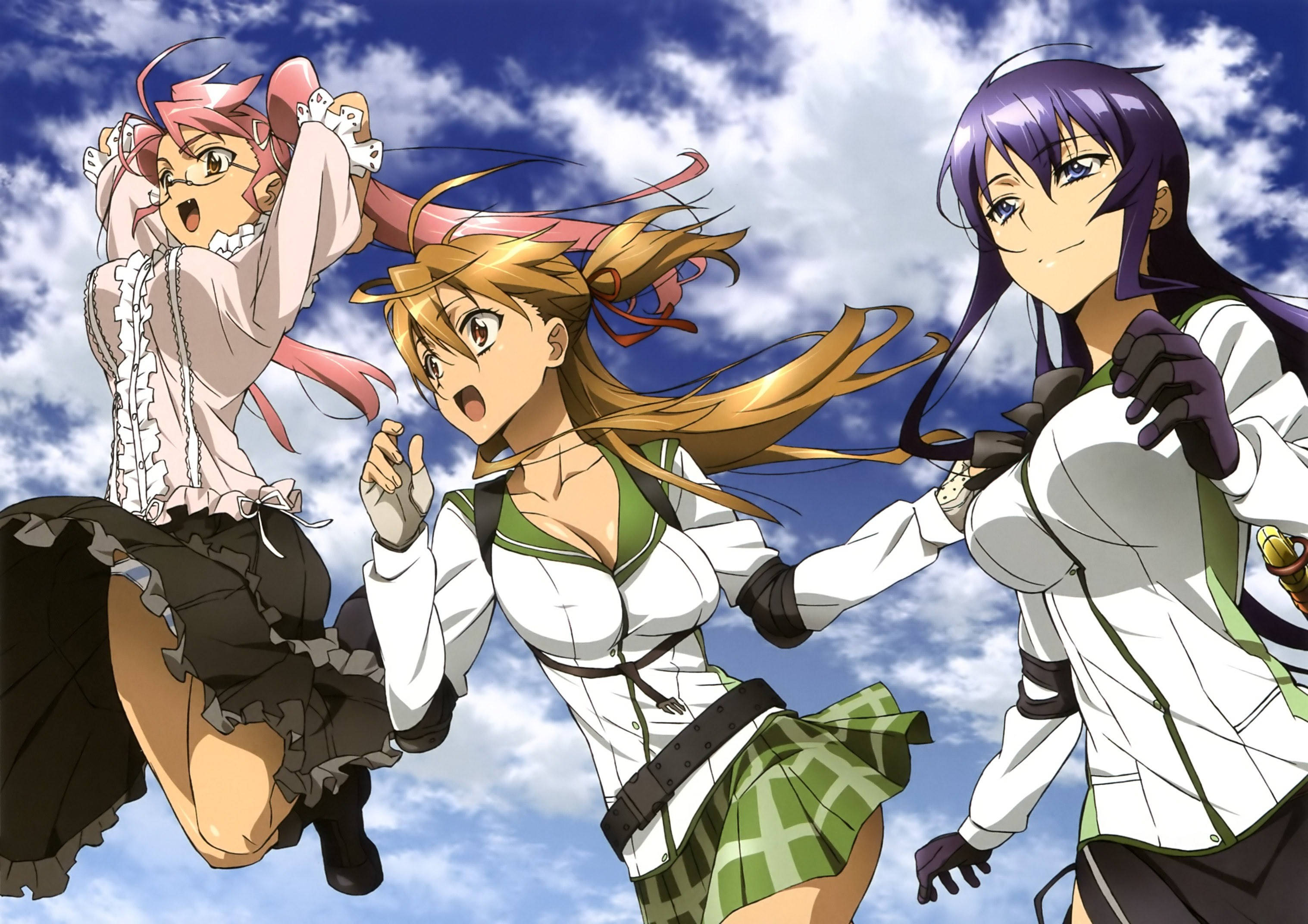 Highschool Of The Dead, anime girls, bright blue sky, 2K Desktop Wallpaper