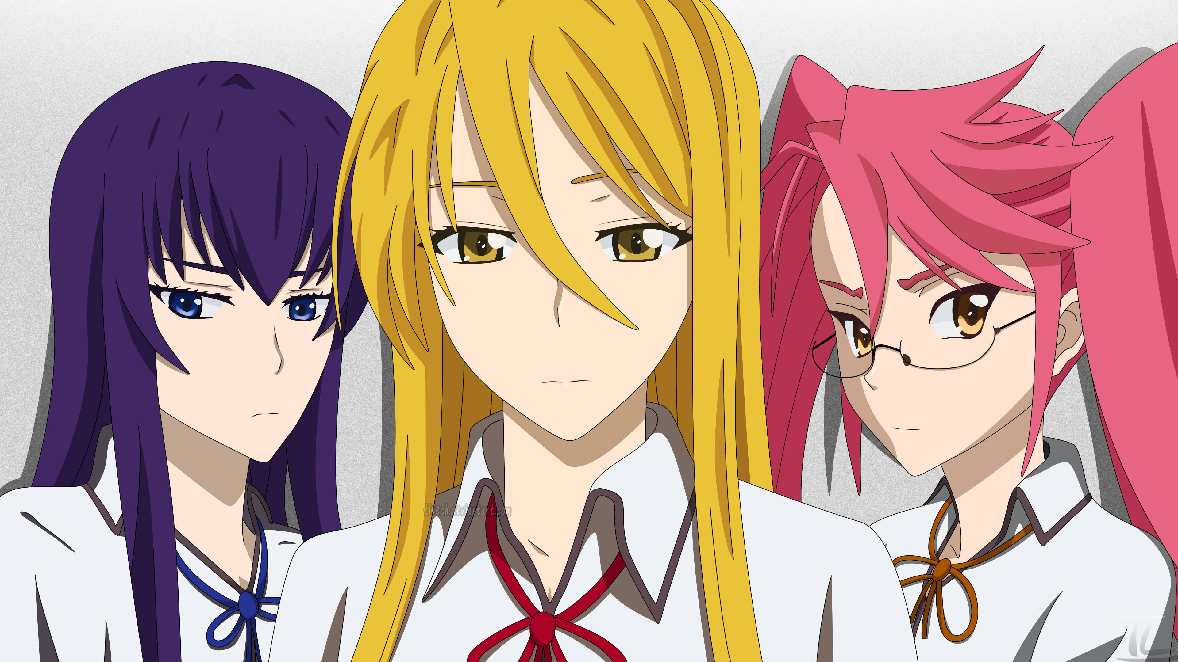 Highschool Of The Dead, anime girls, school uniforms, 4K Desktop Wallpaper