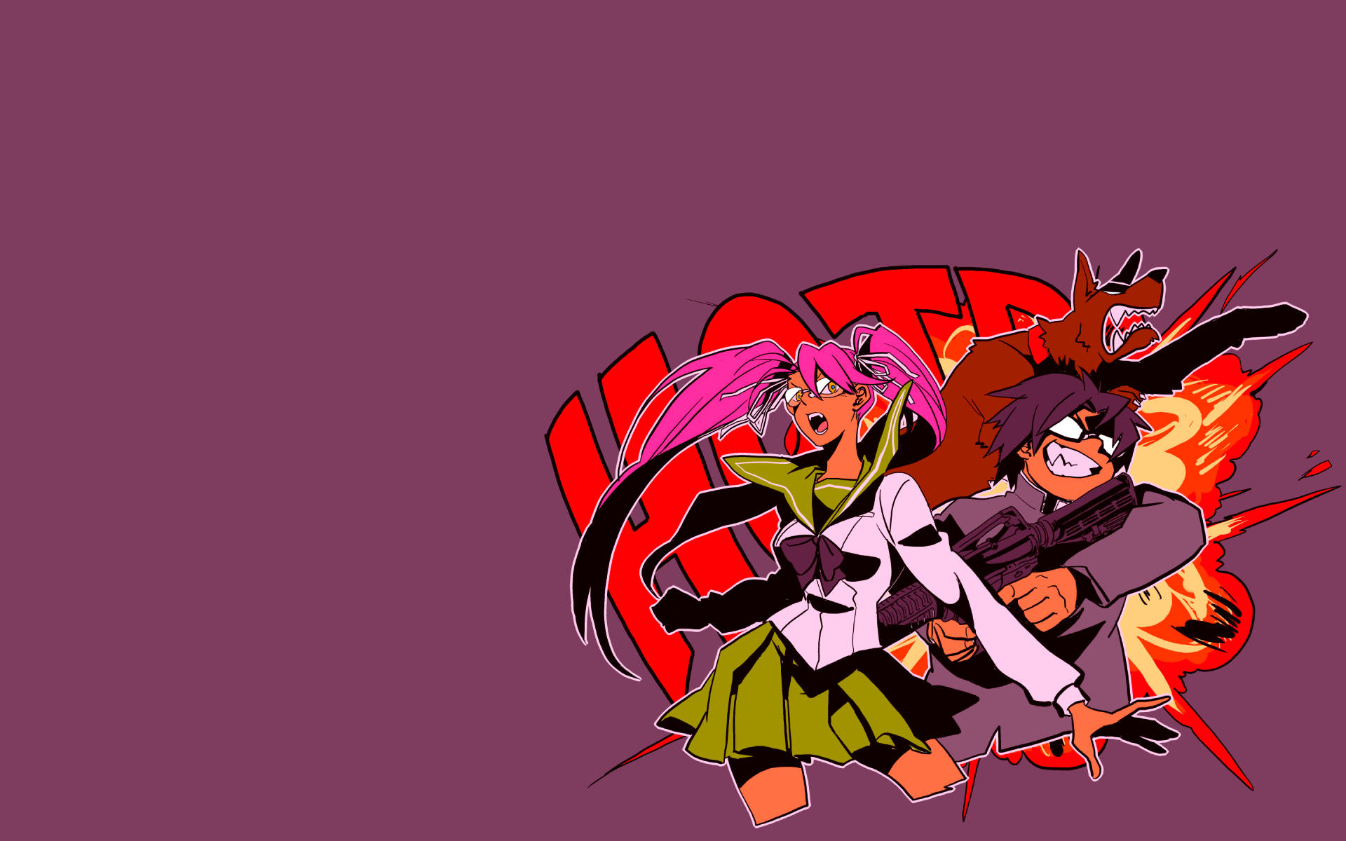 Highschool Of The Dead, anime characters, fiery explosions, Full HD Desktop Wallpaper