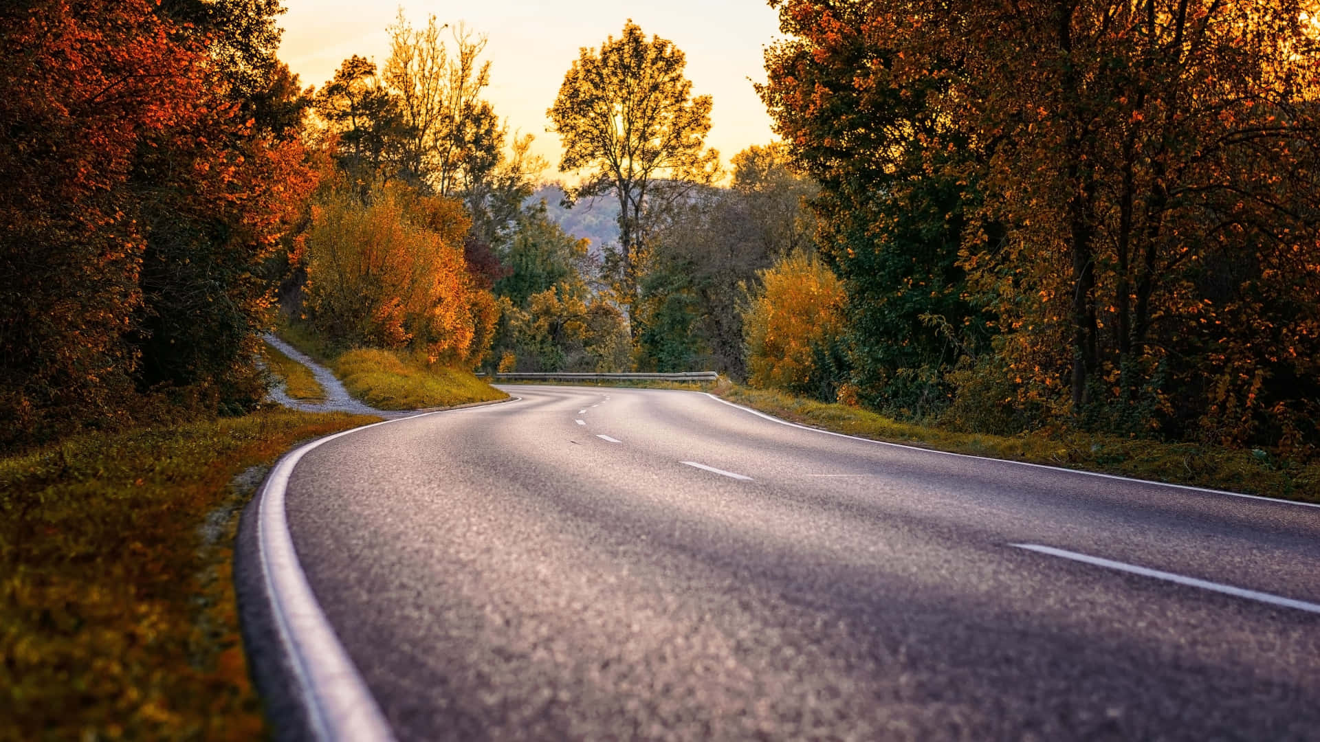 Highway, country road, autumn trees, Full HD Desktop Wallpaper