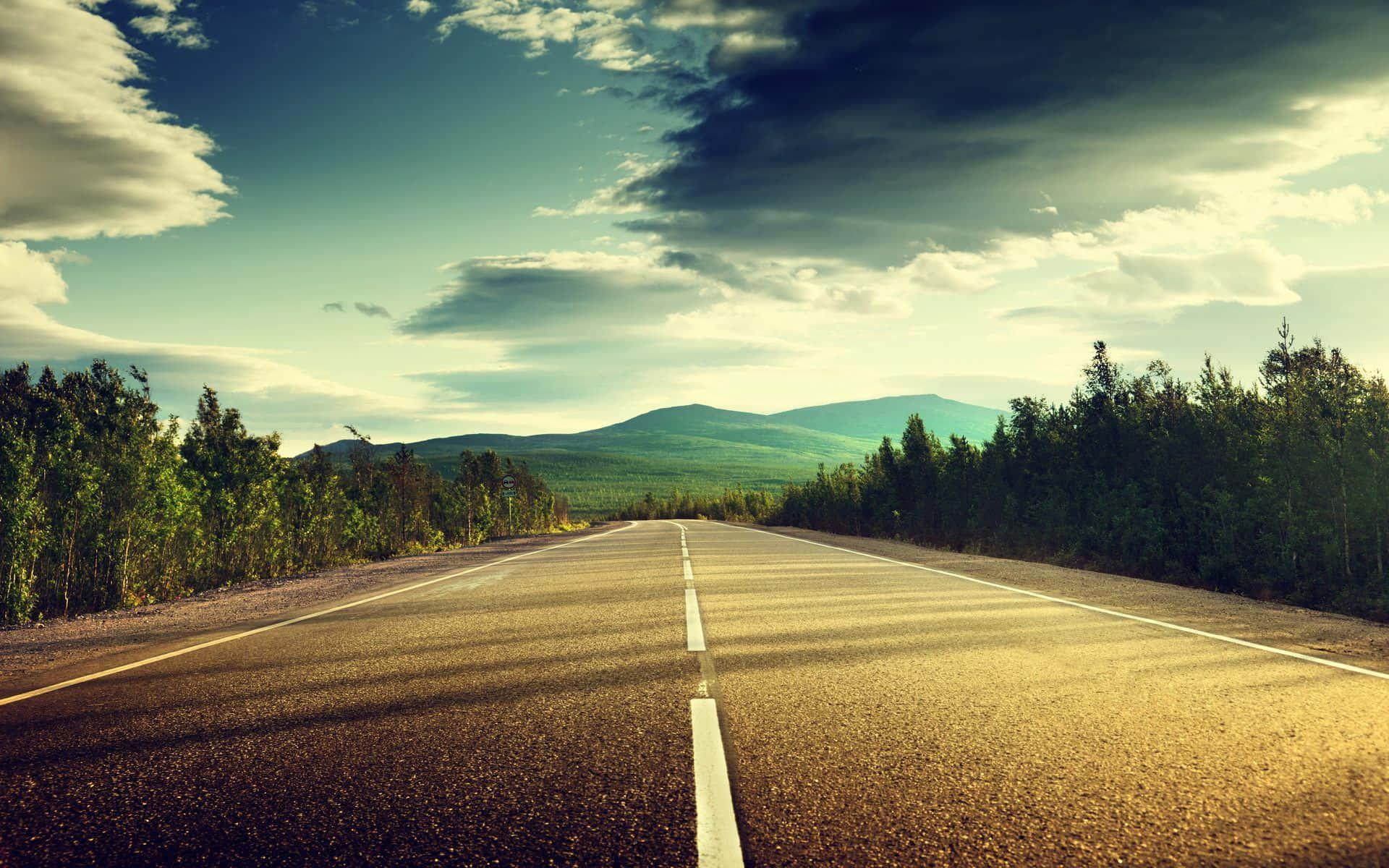 Highway, mountain, trees, Full HD Desktop Wallpaper