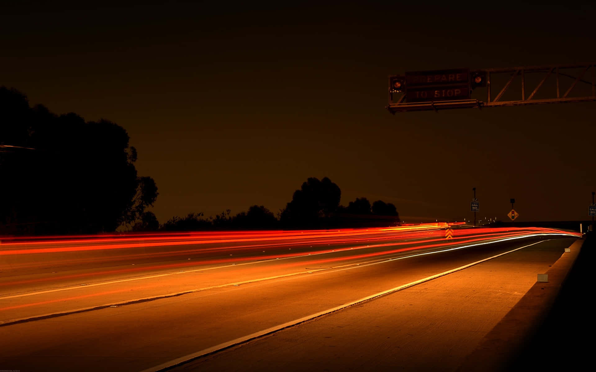 highway, orange light, red and white light trails, Full HD Desktop Wallpaper