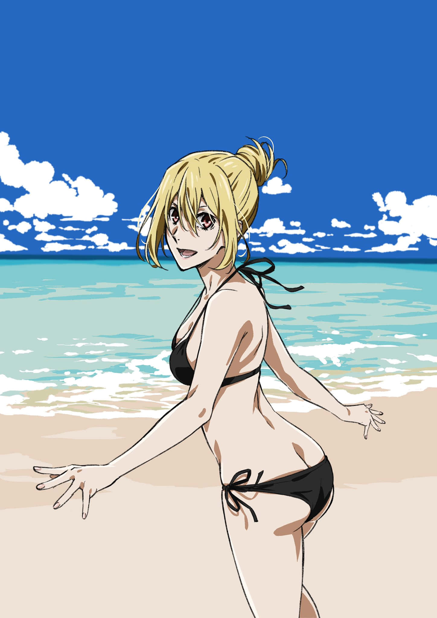 Higuchi Ichiyo, blonde hair, black bikini, Full HD Phone Wallpaper