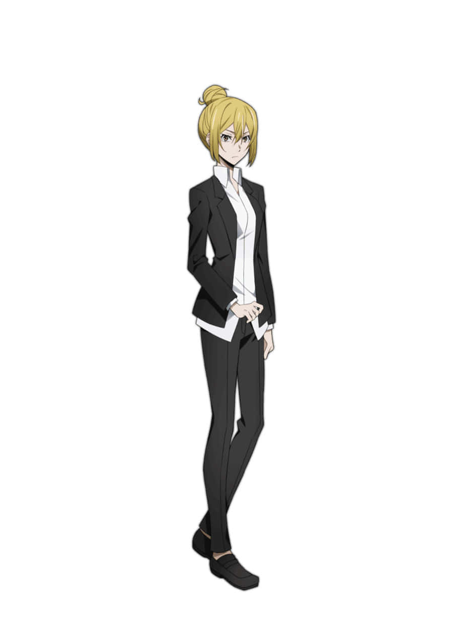 Higuchi Ichiyo, blonde anime woman, sharp black suit, SD Phone Wallpaper