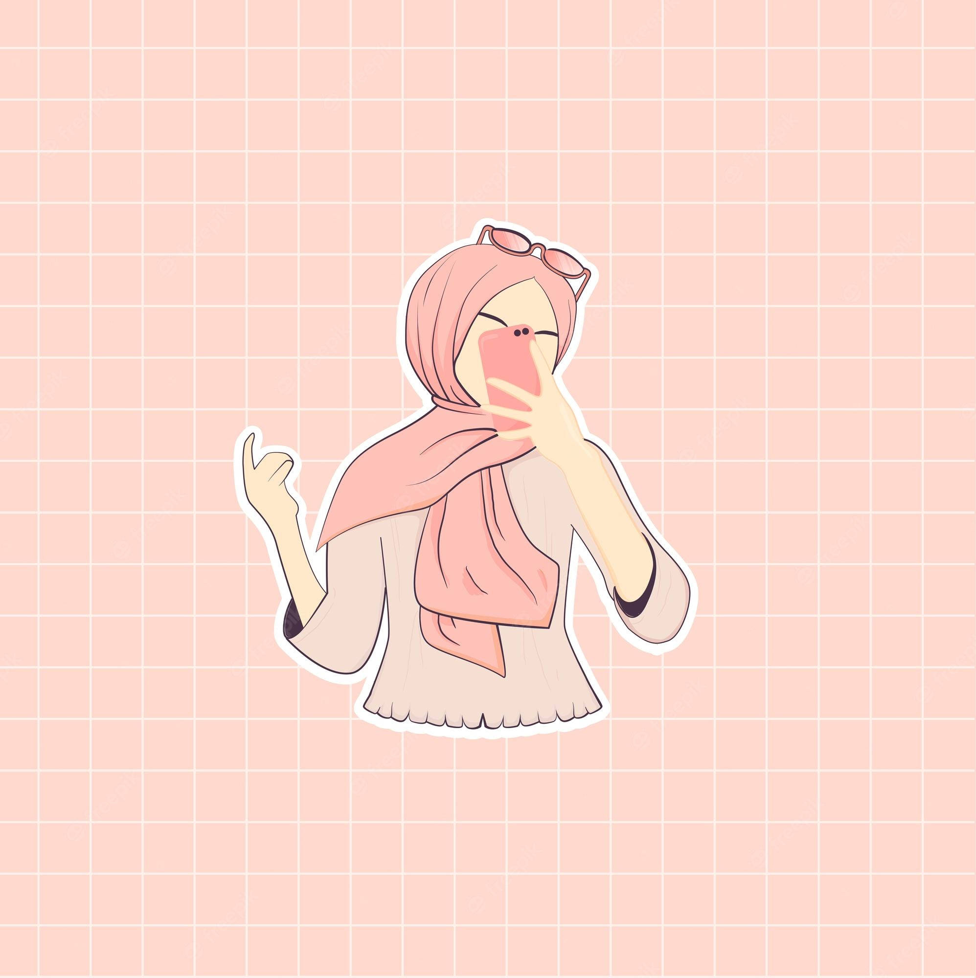 pink hijab, pink phone, soft pink grid background, Full HD Phone Wallpaper