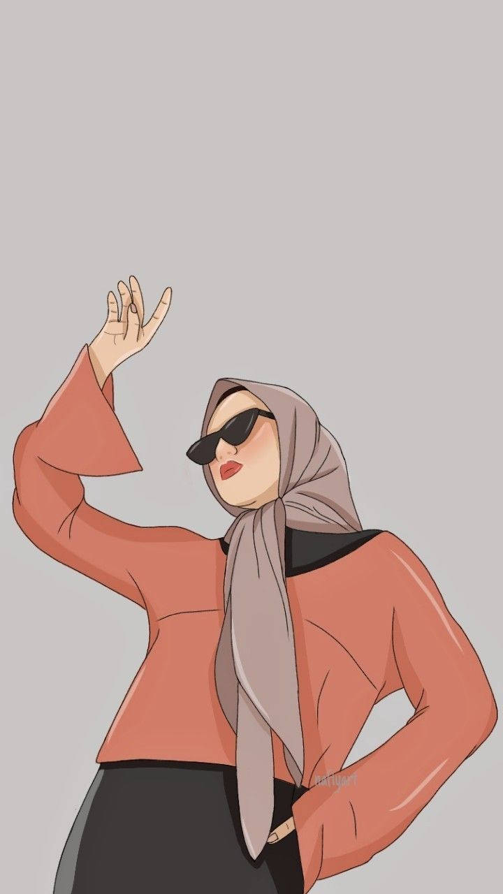 Fashion Girl Hijab Cartoon, hijab, sunglasses, HD Phone Wallpaper