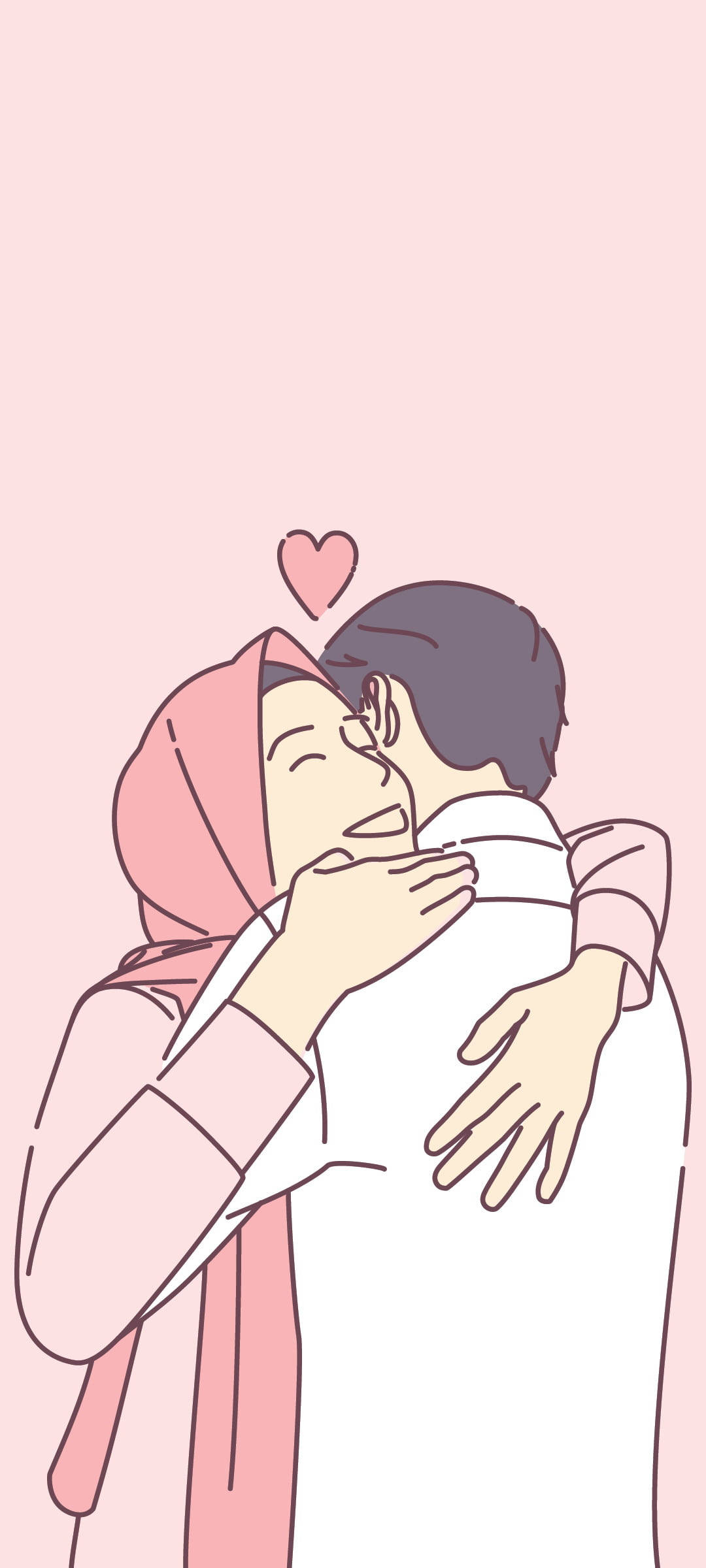pink love cartoon hijab, soft pink background, floating heart, Full HD Phone Wallpaper