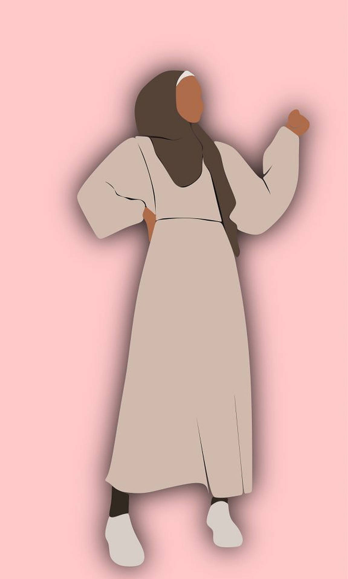 brown hijab, beige robe, soft pink background, HD Phone Wallpaper