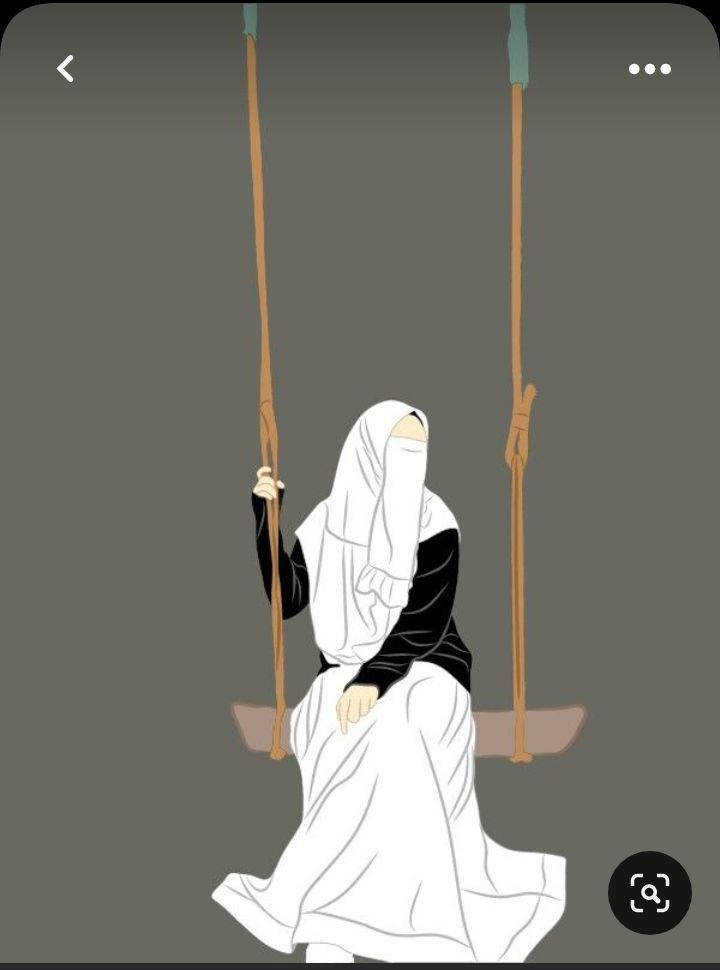 hijab cartoon girl, wooden swing, white hijab, SD Phone Wallpaper