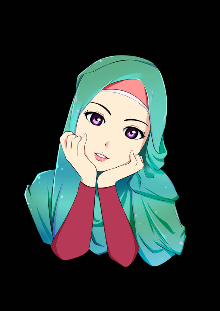purple-eyed girl, teal hijab, anime girl, SD Phone Wallpaper