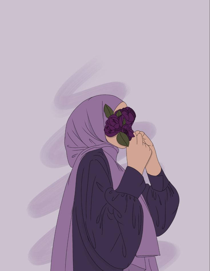 lavender hijab, purple rose, soft lavender background, SD Phone Wallpaper
