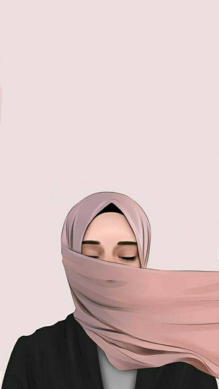 pink hijab cartoon, mauve hijab, soft pink background, HD Phone Wallpaper