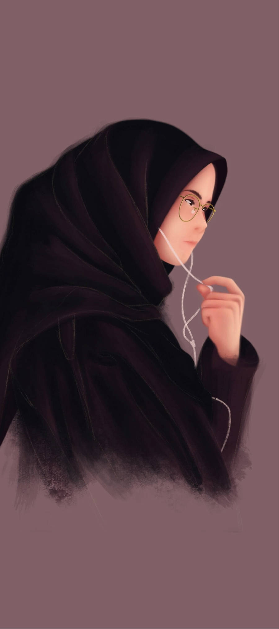 hijab cartoon music girl, black hijab, glasses, Full HD Phone Wallpaper