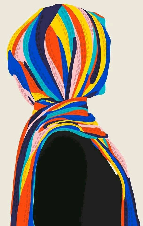 colorful hijab cartoon, vibrant abstract stripes, bold colors, SD Phone Wallpaper