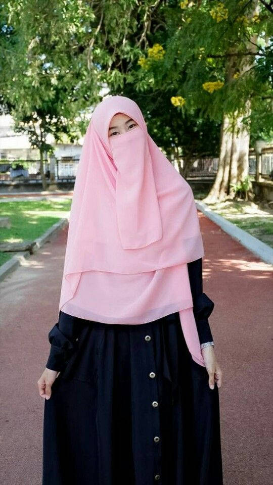 pink cadar, soft pink hijab, black dress, SD Phone Wallpaper