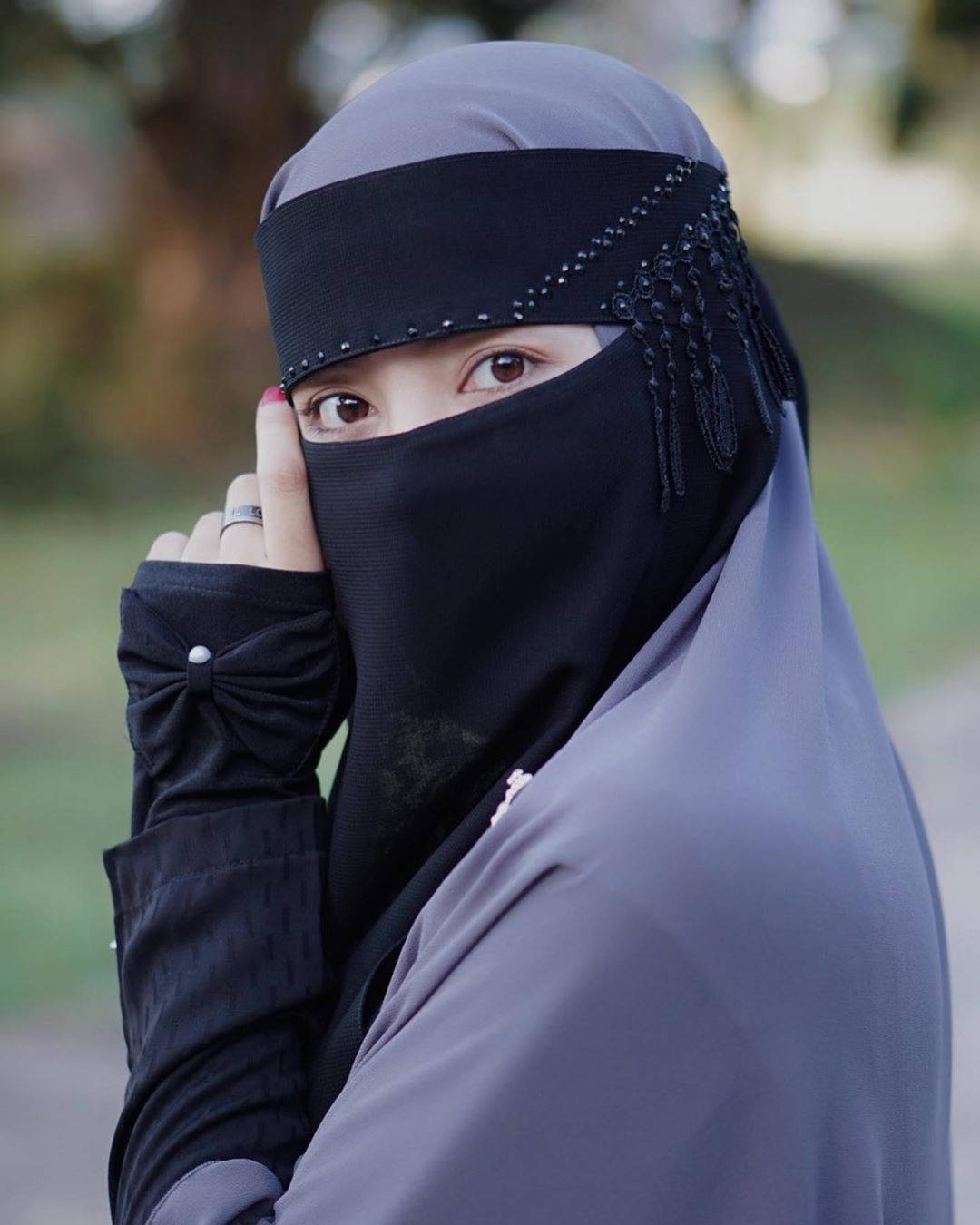 cadar, black niqab, beaded trim, HD Phone Wallpaper